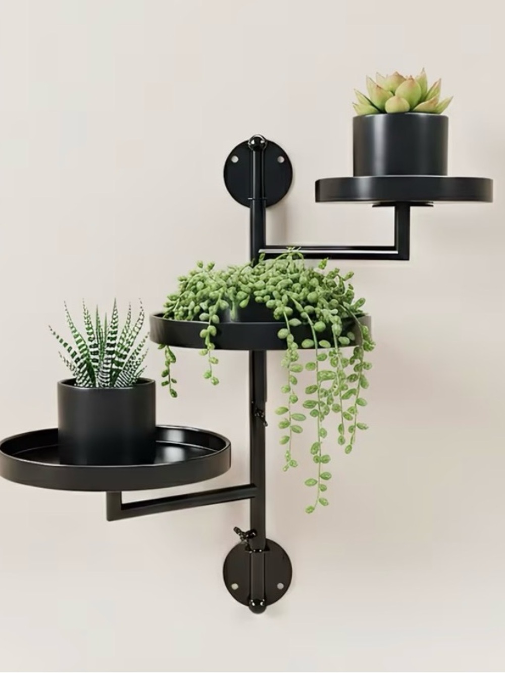 Wall-Mounted 3-Tier Round Plant Tray - Black